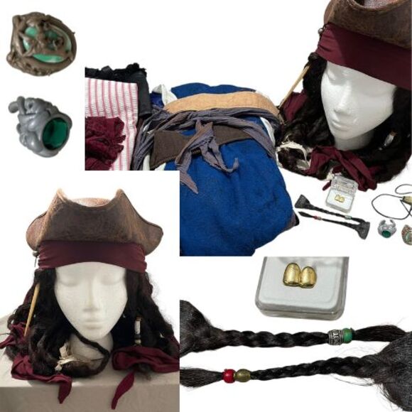 Jack Sparrow Complete Costume Men's S/M W/ Accessories Pirates Of The Caribbean - Picture 2 of 16